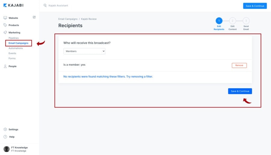 Kajabi Comments Kajabi-Marketing-Tools-Recepients